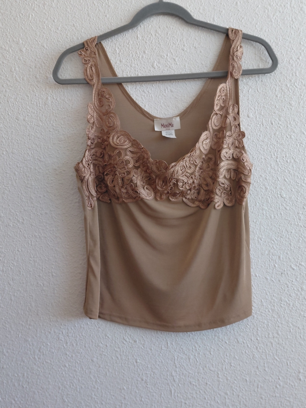 MaxMara Taupe Lace-Trim Sleeveless Top